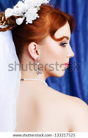 beautiful bride portrait with perfect bridal make up profile