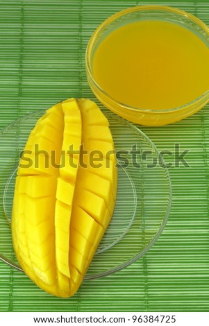 Ripe mango and mango juice.