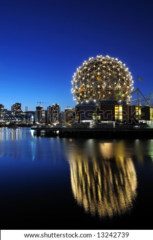 geodesic dome of science world, vancouver night scene