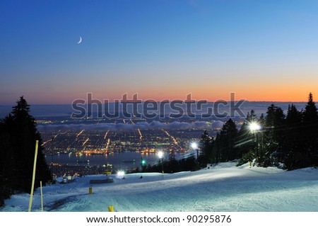 Grouse Mountain Night Ski Runs and Vancouver cityscape