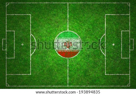 Football pitch with Iran flag.