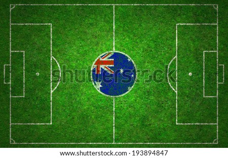 Football pitch with Australia flag.