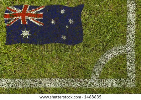 Flag of Australia painted on football pitch