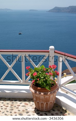 flowerpot on balcony over the sea