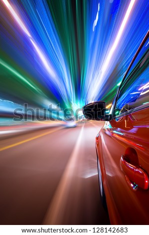 Night driving in city-Fast vehicle moving on Motion blur background