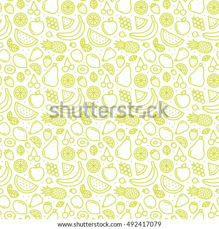 Outline graphic style fruits and berries seamless vector pattern