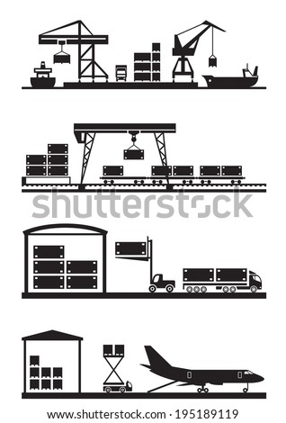 Cargo terminals icon set - vector illustration