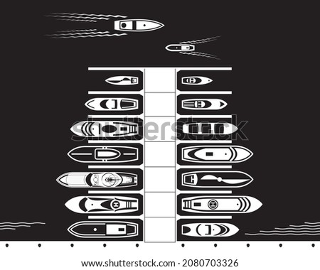 Yacht and boat dock from above - vector illustration