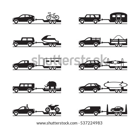 Vans and pickup trucks with trailers - vector illustration