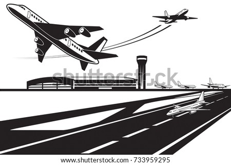 Planes waiting for their turn to take off - vector illustration