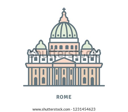 Rome line icon. Saint Peters Basilica at The Vatican vector illustration.