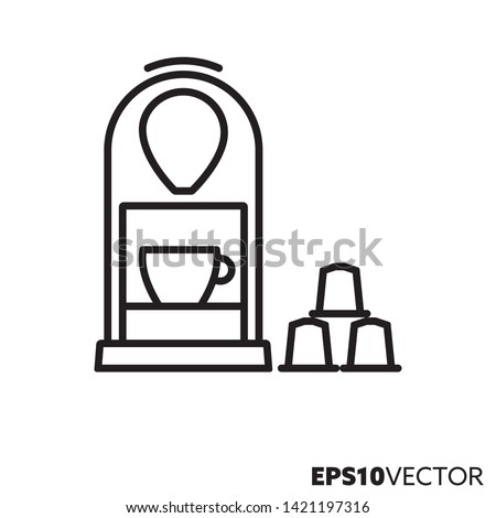 Capsule coffee machine line icon. Outline symbol of hot drinks and beverages preparation. Kitchenware flat vector illustration.