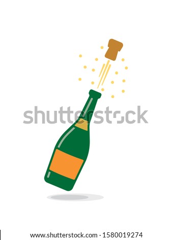 popping champagne bottle isolated cartoon vector illustration
