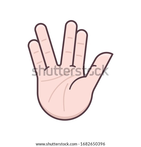 Vulcan salute hand gesture isolated vector illustration for Star Trek First Contact Day on April 5th. Science Fiction appreciation symbol.