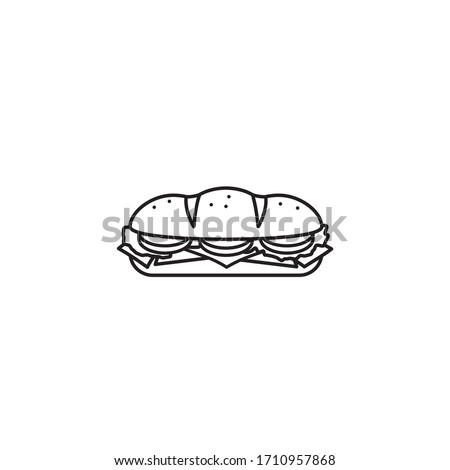 Hoagie or sub with tomato, lettuce, ham, and cheese vector line icon. Take-away food outline symbol.