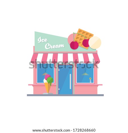 Flat design isolated ice cream parlor building vector illustration Stok fotoğraf © 