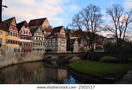 framework constructed houses at the river Kocher, Schwaebisch Hall, Germany