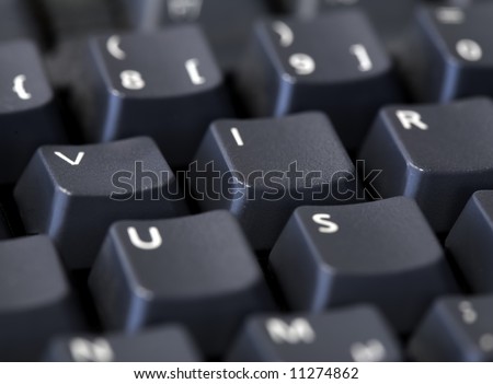 the word VIRUS spelled with keys on dark grey keyboard