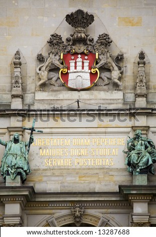 The coat of arms of the Free and Hanseatic city of Hamburg, detail on city hall