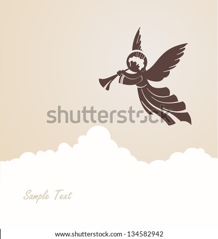 Angel with a pipe in the clouds - stock vector