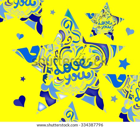 Fancy Star Illustration, with Love you text