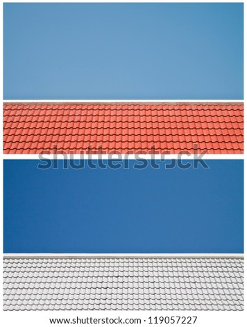 Red roof and White roof on blue sky background.