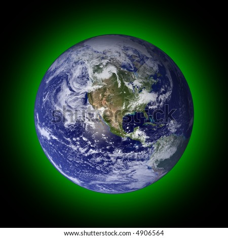 View of the earth from space with a green halo around it.