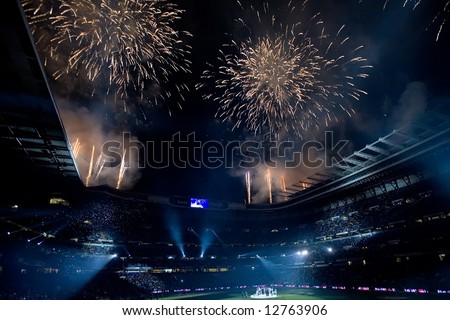 Fireworks over the Santiago Bernabeu stadium celebrating Real Madrid championship after final match of 2007-8 league season in Madrid, May 18, 2008.