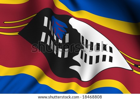 Rendering of a waving flag of Swaziland with accurate colors and design and a fabric texture.