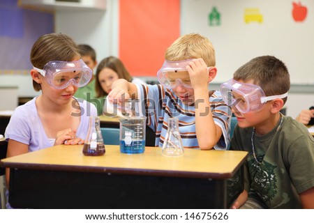 Elementary school students doing science experiment