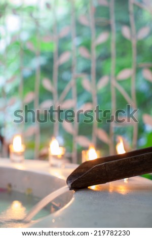 A relaxing bathroom. Low lighting since bathroom was only lit with candles to create relaxing atmosphere. The tropical of Chiang mai,Thailand