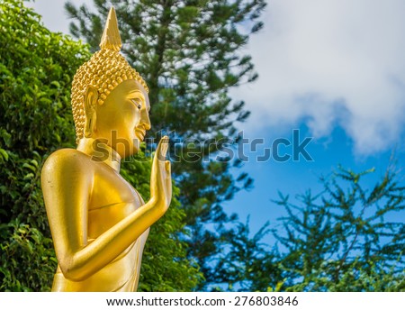 The attitude of persuading the relatives not to quarrel of Buddha posture