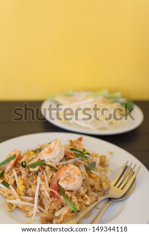 Thai's dish Phad thai. Fried noodle with shrimp.