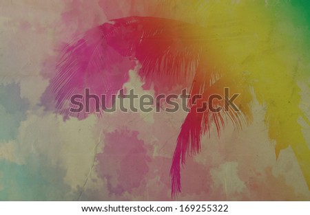 Coconut image with  watercolor splash on grunge paper background