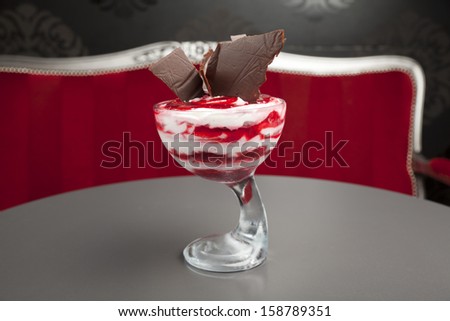 fruit cup with chocolate and whipped cream