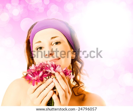young woman face with flowers