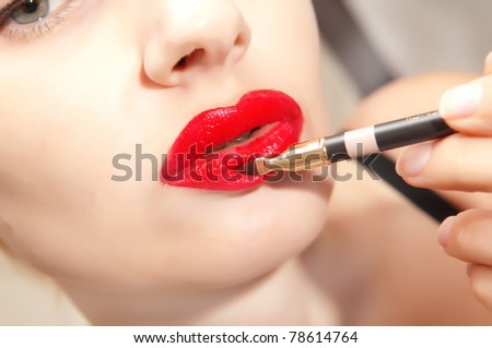 woman make up. red lip