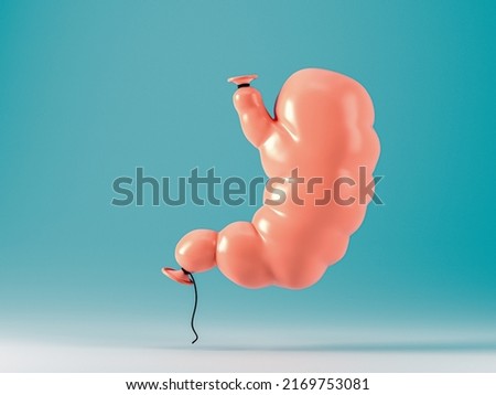 3D rendering of Human stomach made of pumped over balloon. Concept of binge eating and obesity Stock fotó © 