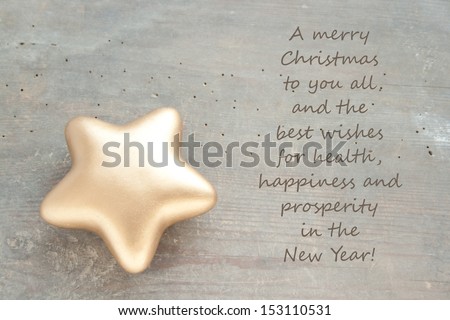 christmas card with golden star/Merry Christmas and a happy new year/english