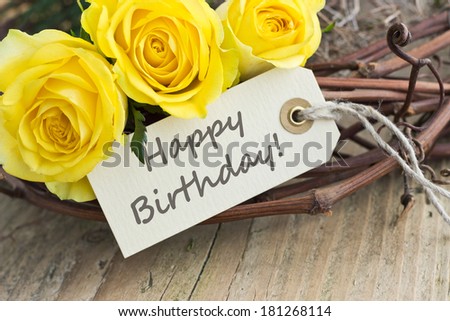 birthday card  with yellow roses/happy birthday/english
