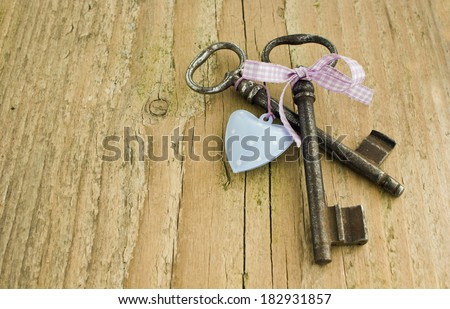 Two keys and heart on  board/two keys/heart