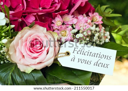 French wedding Card with pink flowers/Congratulations on your marriage/french