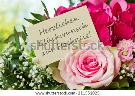 English Wedding  Card with pink flowers  Stock Photo 