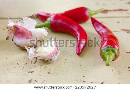 Garlic and red pepper on a table/spices/ingredients