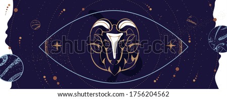 Modern magic witchcraft card with astrology Capricorn zodiac sign. Capricorn logo design