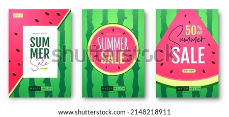 Set of summer sale banners with watermelon. Watermelon background. Vector illustration
