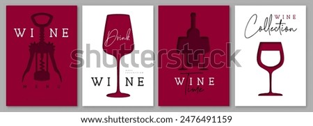 Set of abstract cut out modern wine covers or posters. Wine tasting. Restaurant menu. Vector illustration