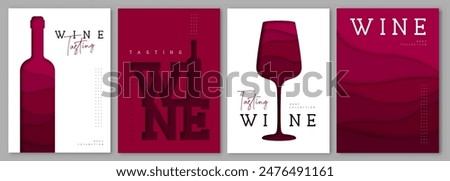 Set of abstract cut out modern wine covers or posters. Wine tasting. Restaurant menu. Vector illustration