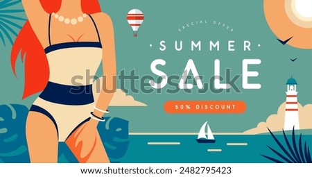 Similar – Image, Stock Photo Model in swimsuit on beach against sea