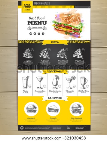 Fast food menu concept Web site design. Corporate identity.